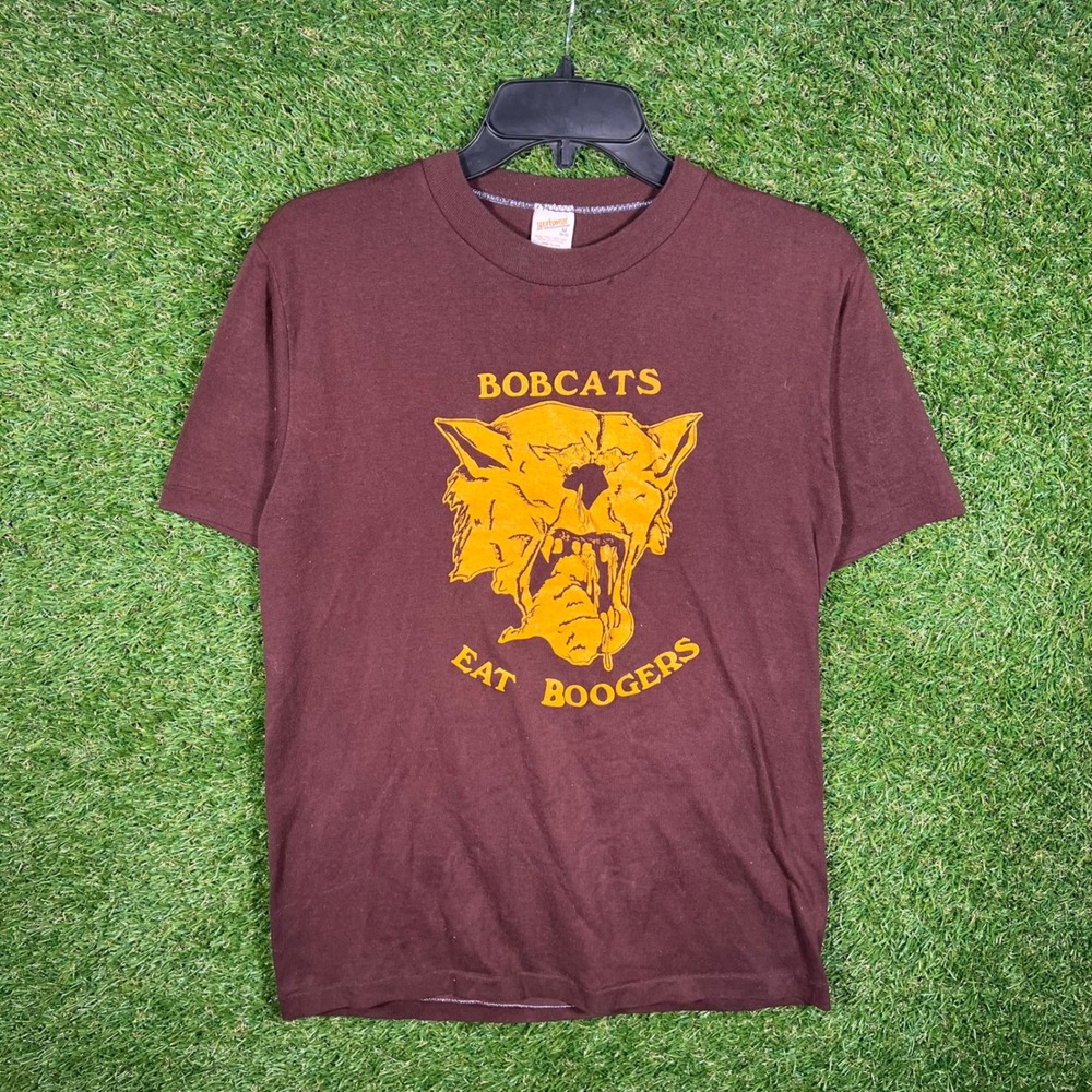 Vintage 80s Sportswear Bobcats Eat Boogers T-Shirt Maroon Single Stitch Medium